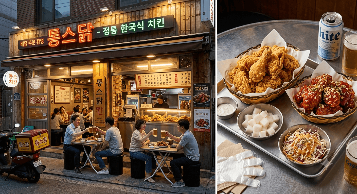 Popular Korean fried chicken with spicy sauce